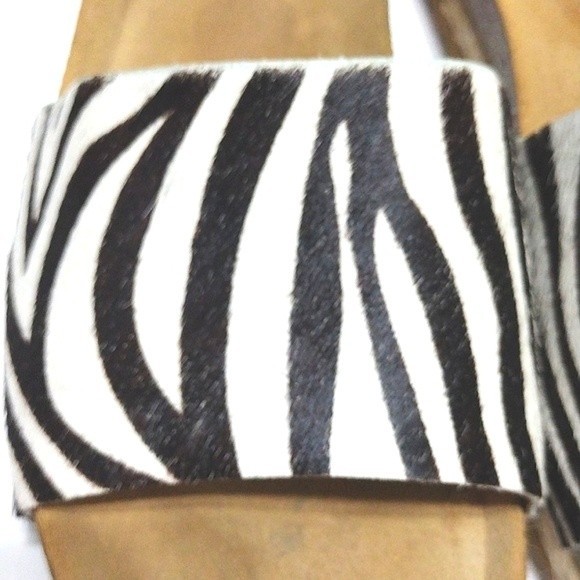 Yokono Zebra Print Calf Hair Leather Slide Sandals US 9 Chunky Strap - Picture 9 of 11